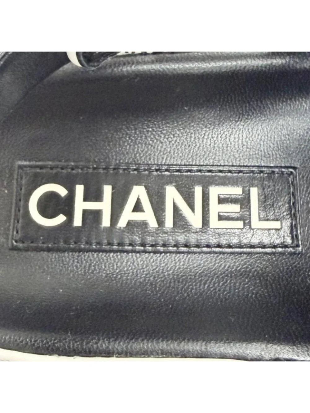 Chanel CC Logo Camellia Velcro Flat Leather Sandals White Black